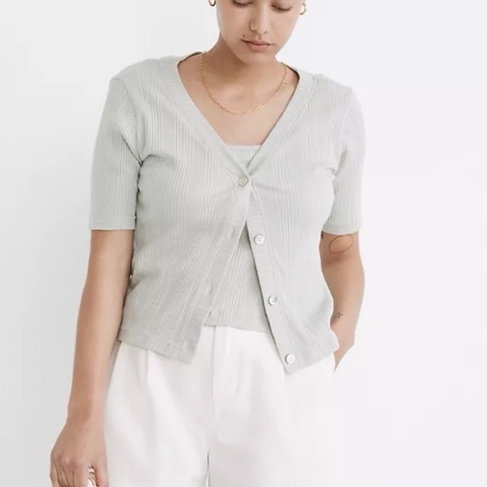 Madewell New Pointelle Cardigan Ashen Sage Size Large - Picture 2 of 8
